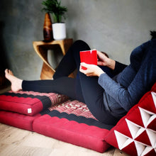 Load image into Gallery viewer, Thai kapok cushion Day bed roll out mattress 3-Folds with backrest Cushion -100% Thailand handmade Kapok-Red