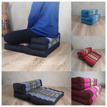 Load image into Gallery viewer, 3-Fold Zafu Meditation Cushion Set Thai Kapok Filled Floor Mat