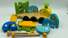 Load image into Gallery viewer, Wooden Train Toy with Puzzle Shapes for building and imaginative play