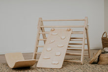 Load image into Gallery viewer, Children's Natural indoor Climbing Triangle and Swedish Wall 2in1, Montessori Triangle, Climber, Climbing Triangle Set, plus balance board.