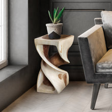 Load image into Gallery viewer, Single twisted stool-50 cm height Raintree Wood Stool/Corner side Table/Lamp Table Carved out of a Whole Tree Trunk.