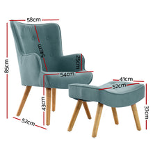Load image into Gallery viewer, Artiss Armchair Lounge Chair Ottoman Accent Armchairs Sofa Fabric Chairs Blue