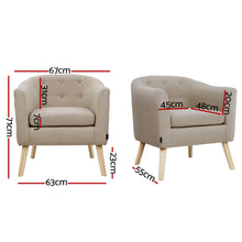 Load image into Gallery viewer, Artiss ADORA Armchair Tub Chair Single Accent Armchairs Sofa Lounge Fabric Beige