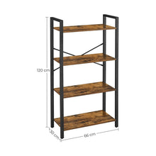 Load image into Gallery viewer, VASAGLE 4-Tier Bookshelf Storage Rack with Steel Frame Industrial Style Rustic Brown and Black