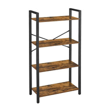 Load image into Gallery viewer, VASAGLE 4-Tier Bookshelf Storage Rack with Steel Frame Industrial Style Rustic Brown and Black