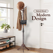 Load image into Gallery viewer, Brown Coat Rack with Stand Wooden Hat and 9 Hooks Hanger Walnut tree