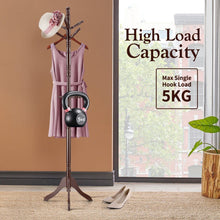 Load image into Gallery viewer, Brown Coat Rack with Stand Wooden Hat and 9 Hooks Hanger Walnut tree