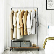 Load image into Gallery viewer, Industrial Pipe Style Rolling Garment Rack with Shoe Shelf