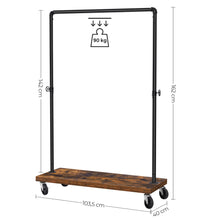 Load image into Gallery viewer, Industrial Pipe Style Rolling Garment Rack with Shoe Shelf