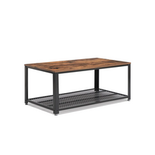 Load image into Gallery viewer, Industrial Rectangle Coffee Table with Storage Shelf Rustic Brown