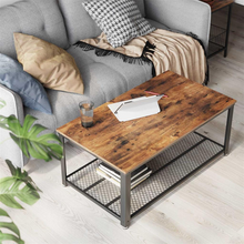 Load image into Gallery viewer, Industrial Rectangle Coffee Table with Storage Shelf Rustic Brown