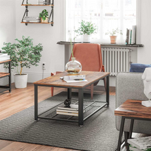 Load image into Gallery viewer, Industrial Rectangle Coffee Table with Storage Shelf Rustic Brown
