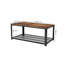 Load image into Gallery viewer, Industrial Rectangle Coffee Table with Storage Shelf Rustic Brown