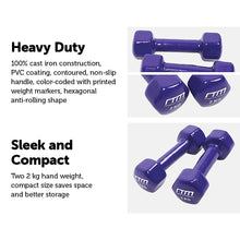 Load image into Gallery viewer, 2kg Dumbbells Pair PVC Hand Weights Rubber Coated