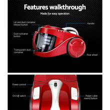 Load image into Gallery viewer, Devanti Bagless Vacuum Cleaner Cleaners Cyclone Cyclonic Vac HEPA Filter Car Home Office 2200W Red