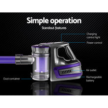 Load image into Gallery viewer, Devanti 150 Cordless Handheld Stick Vacuum Cleaner 2 Speed Purple And Grey