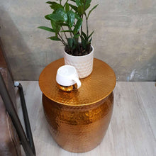 Load image into Gallery viewer, “Akora” Hand Crafted Metal Side Table/Stool 42cm with Flat Top.