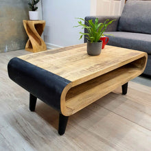 Load image into Gallery viewer, Industrial style Coffee Table 90cm with Rough Mango Wood Finish -The Oxley.