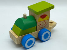 Load image into Gallery viewer, Wooden Train set with stacking blocks shapes and Smiley Happy Face Decoration