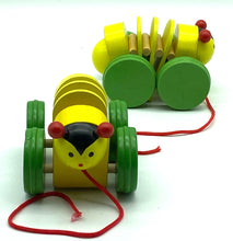 Load image into Gallery viewer, Wooden Pull along small bee-set of Two (2) Bee's