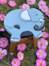 Load image into Gallery viewer, Kids Wooden LION Table + 2 animal stools complete set -hand carved Timber Children Furniture.