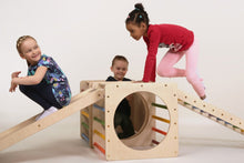 Load image into Gallery viewer, Triangle Climbing Cube With Ramp Montessori Toddler Indoor Outdoor Ladder Gym, Rock Wall Ramp slide, Climbing Arch.