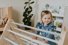 Load image into Gallery viewer, Children's indoor Climbing Triangle and Swedish Wall 4 in1, PASTEL Montessori Pikler Triangle, Climber, Climbing Triangle Set, plus balance board