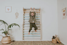 Load image into Gallery viewer, Children's indoor Climbing Triangle and Swedish Wall 4 in1, PASTEL Montessori Pikler Triangle, Climber, Climbing Triangle Set, plus balance board