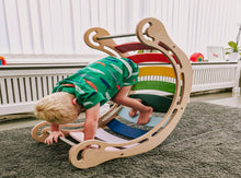 Load image into Gallery viewer, XXL JUMBO Rocker Montessori Rainbow Swing Rocker with climbing RAMP and Slide combo for kids, Rocker board, indoor play.