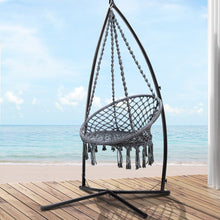 Load image into Gallery viewer, Outdoor Hammock Chair with Steel Stand Cotton Swing Hanging 124CM Grey-7