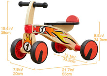 Load image into Gallery viewer, Ride on four wheeled wooden push bike on rubber wheels for toddlers.