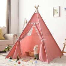 Load image into Gallery viewer, Teepee canvas Wigwam Tent Cubby House 1.3M Large for kids indoor -Pink-130cm Size
