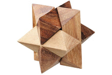 Load image into Gallery viewer, 4 individual brainteaser wooden puzzles in a gift wooden box.