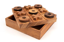 Load image into Gallery viewer, TIC TAC TOE naughts and Crosses board game on a wooden platform