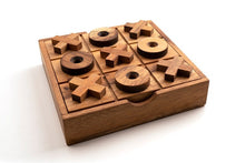 Load image into Gallery viewer, TIC TAC TOE naughts and Crosses board game on a wooden platform