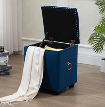 Load image into Gallery viewer, Cubix Blue Fabric Storage Ottoman Tufted Blanket Box Foot Stool Studs and Rings