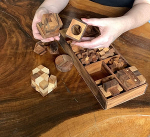 Handmade Wooden Puzzle Box Set - Educational 12 Games Brain Teasers