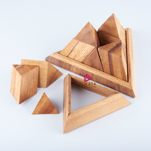 Load image into Gallery viewer, Triangle Pyramid wood 14 piece puzzle 3D hand made wooden Puzzles
