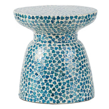 Load image into Gallery viewer, Hourglass Inlay Stool - Blue Side table stool shell inlay mother of pear
