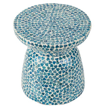 Load image into Gallery viewer, Hourglass Inlay Stool - Blue Side table stool shell inlay mother of pear
