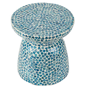 Hourglass Inlay Stool - Blue Side table stool shell inlay mother of pear