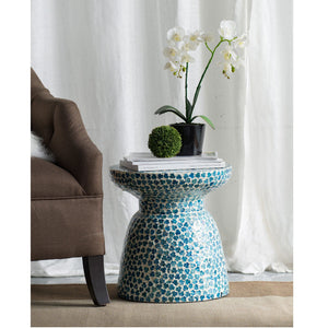 Hourglass Inlay Stool - Blue Side table stool shell inlay mother of pear