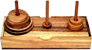 Pagoda 9 ring brain teaser puzzle, wood, handmade 3D puzzle-arrange rings on end column to solve