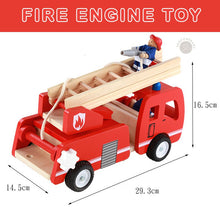 Load image into Gallery viewer, Play Fire truck toy wooden  with ladder and firemen Fire engine Red 3 years +
