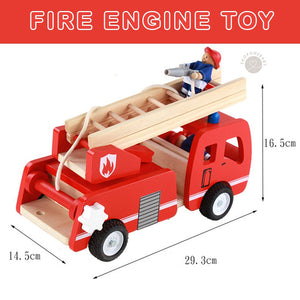 Fire truck toy wooden  with ladder and firemen Fire engine Red 3 years +