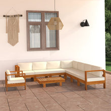Load image into Gallery viewer, 9 Piece Garden Lounge Set with Cream White Cushions Acacia Wood

