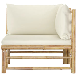 2 Piece Garden Lounge Set with Cream White Cushions Bamboo