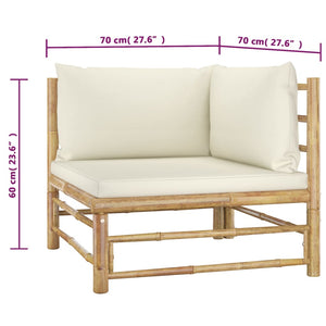 2 Piece Garden Lounge Set with Cream White Cushions Bamboo