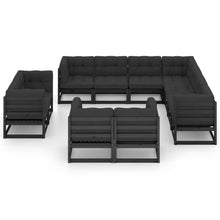 Load image into Gallery viewer, 11 Piece Garden Lounge Set with Cushions Black Solid Pinewood
