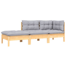 Load image into Gallery viewer, 3 Piece Garden Lounge Set with Grey Cushions Solid Pinewood
